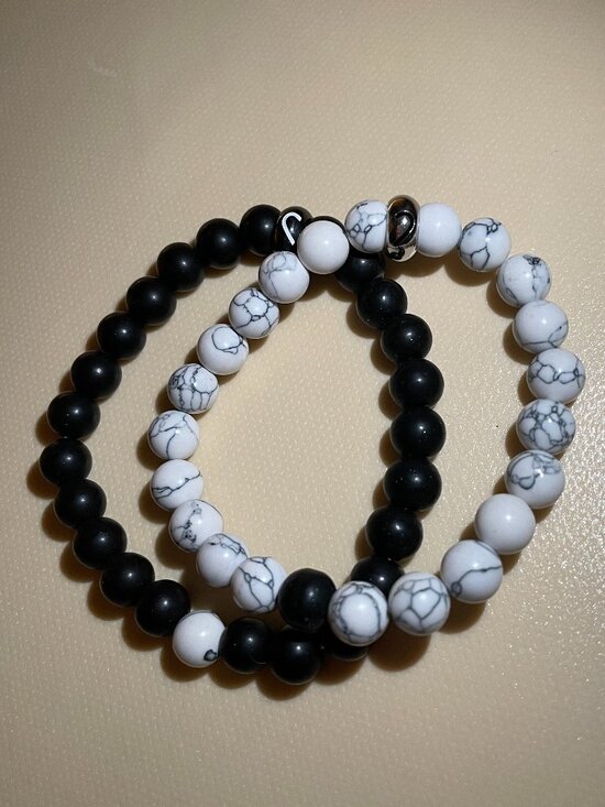 Yin-Yang Half Heart Accent Beaded Bracelet Set - Picture 2 of 5